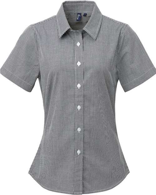 Women's Microcheck Gingham Short Sleeve Cotton Dress Shirt